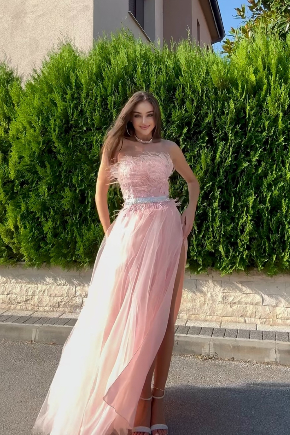 МAXI VESTITO PENELOPE PIUME BROCCATO DI TULLE ROSA CIPRIA МAXI VESTITO PENELOPE PIUME BROCCATO DI TULLE ROSA CIPRIA