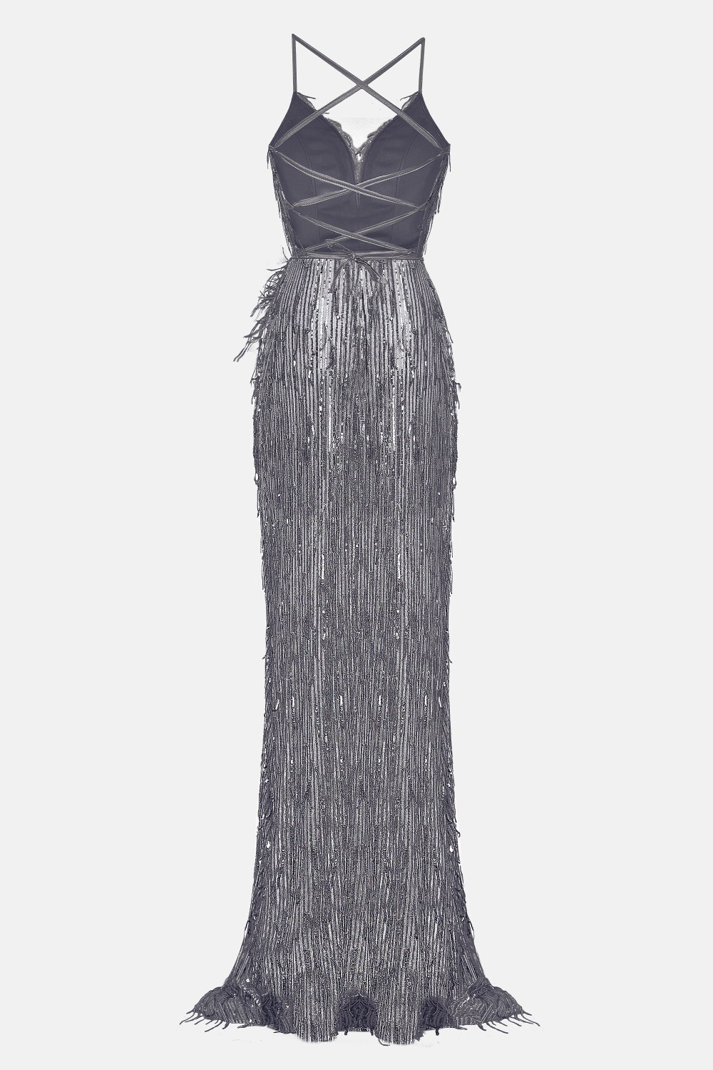 МAXI VESTITO ALAIA PAILLETTES GRIGIO SCURO МAXI VESTITO ALAIA PAILLETTES GRIGIO SCURO