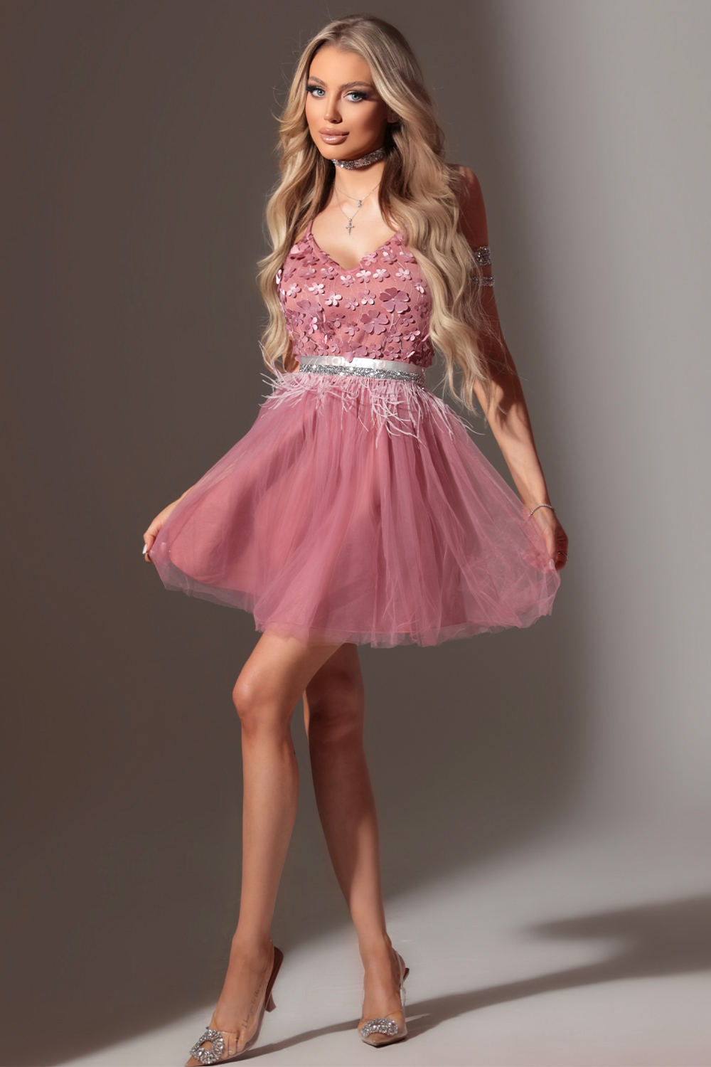 MINI VESTIDO ARIA ЕNCAJE TUL CENIZAS DE ROSA MINI VESTIDO ARIA ЕNCAJE TUL CENIZAS DE ROSA