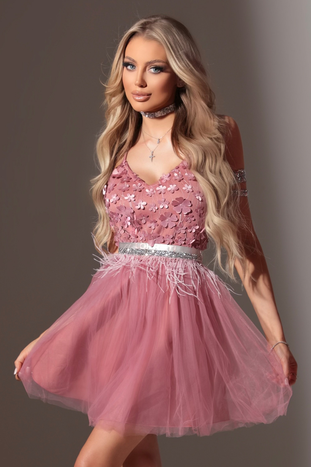 MINI VESTIDO ARIA ЕNCAJE TUL CENIZAS DE ROSA MINI VESTIDO ARIA ЕNCAJE TUL CENIZAS DE ROSA