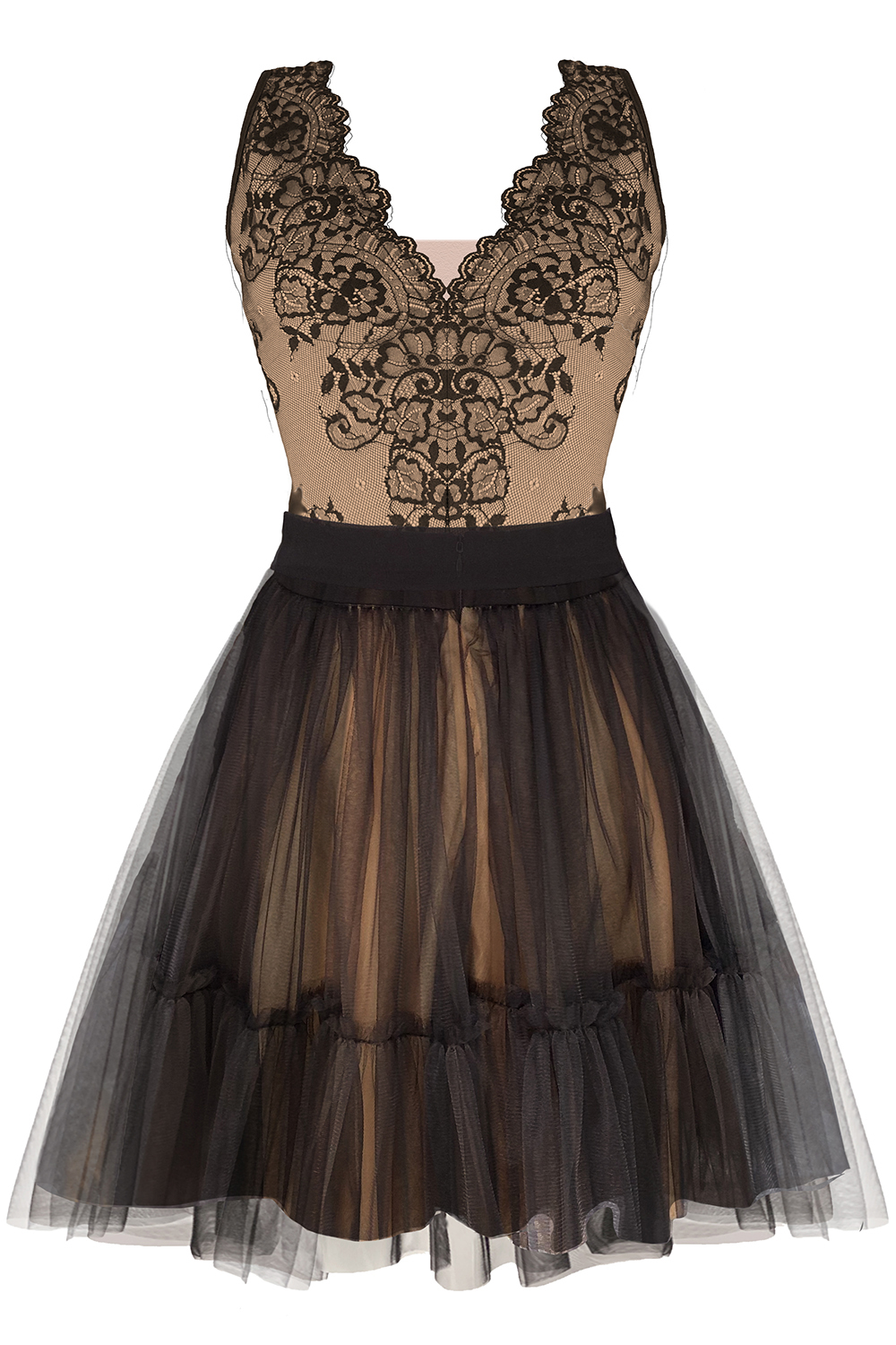 MINI DRESS HARRY LACE TULLE BLACK AND NUDE