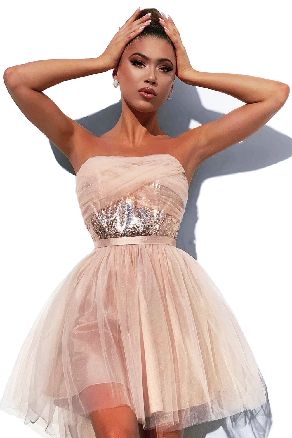 МИНИ РОКЛЯ BALLERINA ПАЙЕТИ ТЮЛ РОЗОВО ЗЛАТО МИНИ РОКЛЯ BALLERINA ПАЙЕТИ ТЮЛ РОЗОВО ЗЛАТО