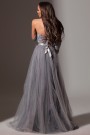 MAXI VESTIDO PENELOPE PLUMAS BROCADO DE TUL GRIS OSCURO MAXI VESTIDO PENELOPE PLUMAS BROCADO DE TUL GRIS OSCURO