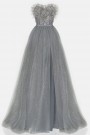 MAXI VESTIDO PENELOPE PLUMAS BROCADO DE TUL GRIS OSCURO MAXI VESTIDO PENELOPE PLUMAS BROCADO DE TUL GRIS OSCURO