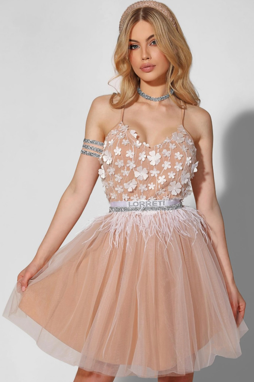 МINI VESTITO ARIA PIZZO ТULLE NUDO CON BIANCO МINI VESTITO ARIA PIZZO ТULLE NUDO CON BIANCO