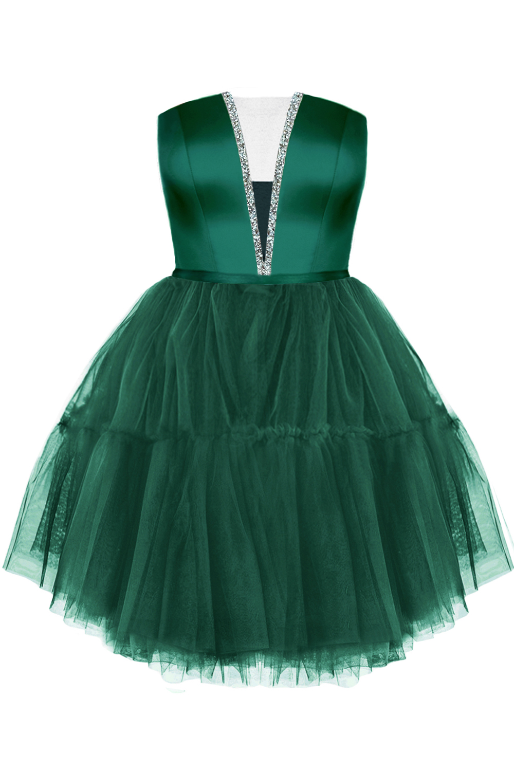 MINI ROCHIE CECILE SATIN TUL VERDE INCHIS MINI ROCHIE CECILE SATIN TUL VERDE INCHIS
