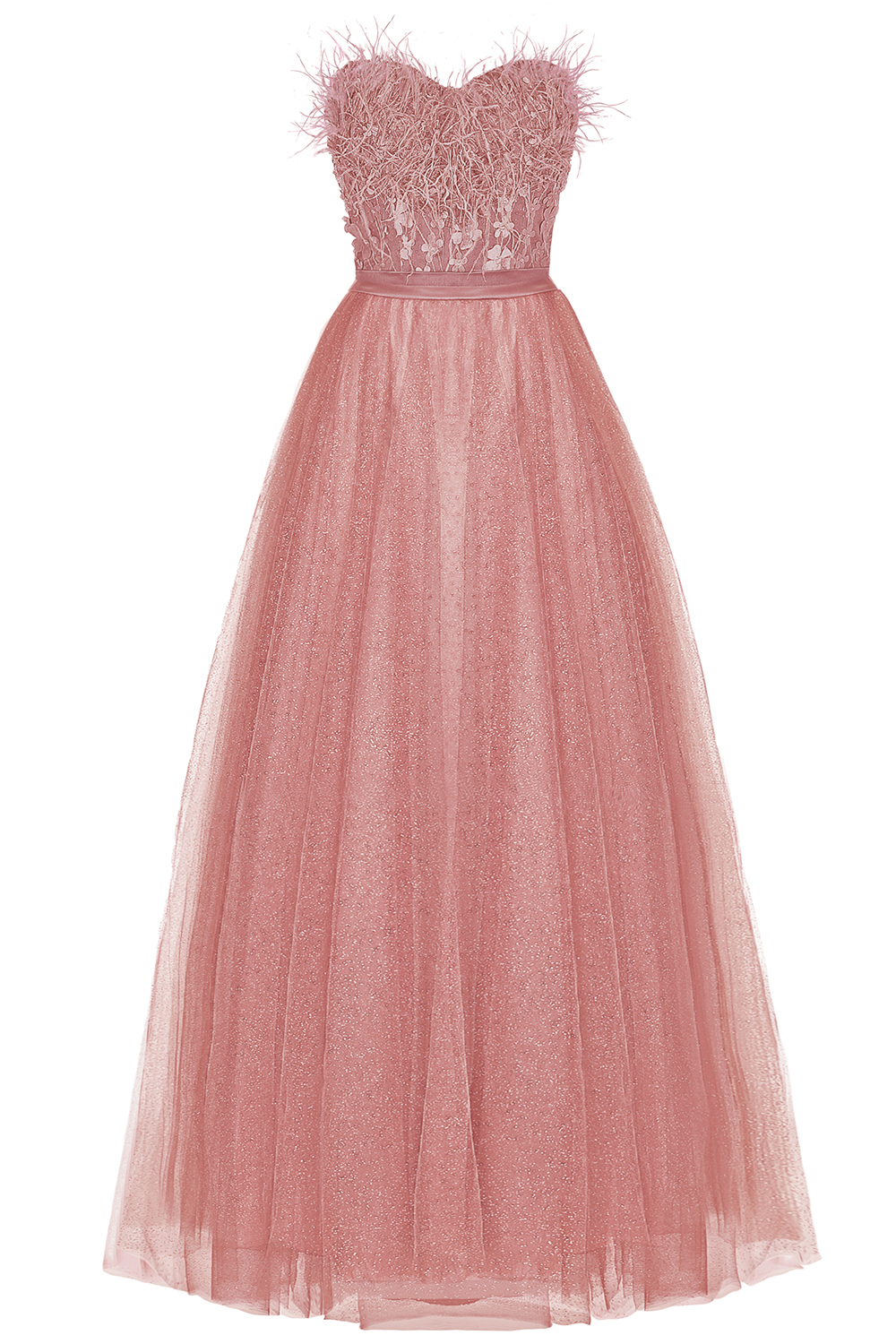 МAXI VESTITO PENELOPE PIUME BROCCATO DI TULLE ROSA CIPRIA МAXI VESTITO PENELOPE PIUME BROCCATO DI TULLE ROSA CIPRIA
