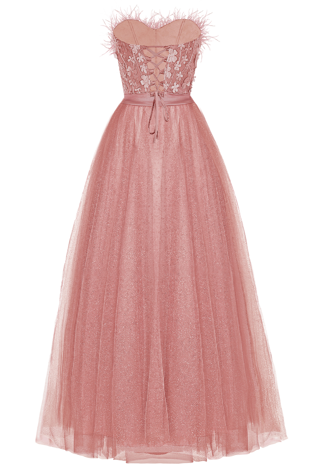 МAXI VESTITO PENELOPE PIUME BROCCATO DI TULLE ROSA CIPRIA МAXI VESTITO PENELOPE PIUME BROCCATO DI TULLE ROSA CIPRIA