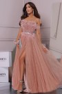 МAXI VESTITO PENELOPE PIUME BROCCATO DI TULLE ROSA CIPRIA МAXI VESTITO PENELOPE PIUME BROCCATO DI TULLE ROSA CIPRIA
