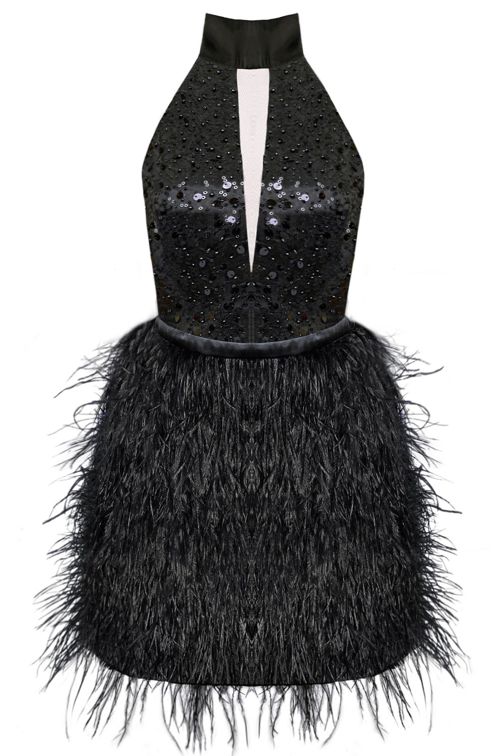 MINI VESTIDO FEYA LENTEJUELAS PLUMAS NEGRO MINI VESTIDO FEYA LENTEJUELAS PLUMAS NEGRO