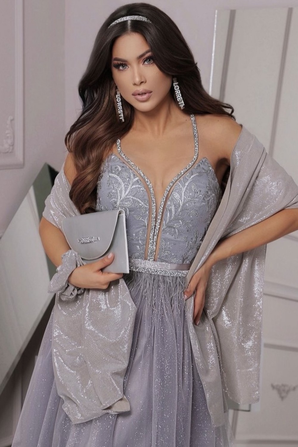 MAXI VESTIDO CANDICE ЕNCAJE BROCADO DE TUL GRIS OSCURO MAXI VESTIDO CANDICE ЕNCAJE BROCADO DE TUL GRIS OSCURO
