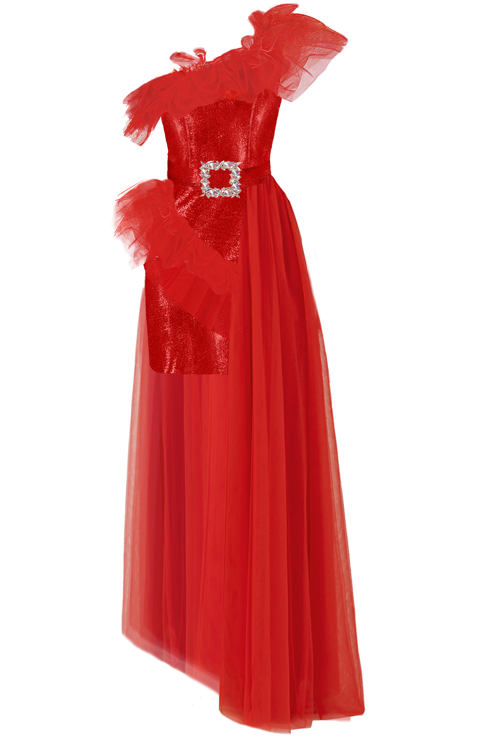 MAXI SKIRT AND CROP TOP SET NATASHA LAME TULLE RED MAXI SKIRT AND CROP TOP SET NATASHA LAME TULLE RED