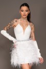 MINI CONJUNTO TOP CON FALDA RILEY ЕNCAJE BRILLANTE PLUMAS BLANCO