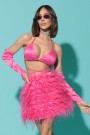 MINI CONJUNTO TOP CON FALDA AMARA SATÍN PLUMAS ROSA FUERTE MINI CONJUNTO TOP CON FALDA AMARA SATÍN PLUMAS ROSA FUERTE