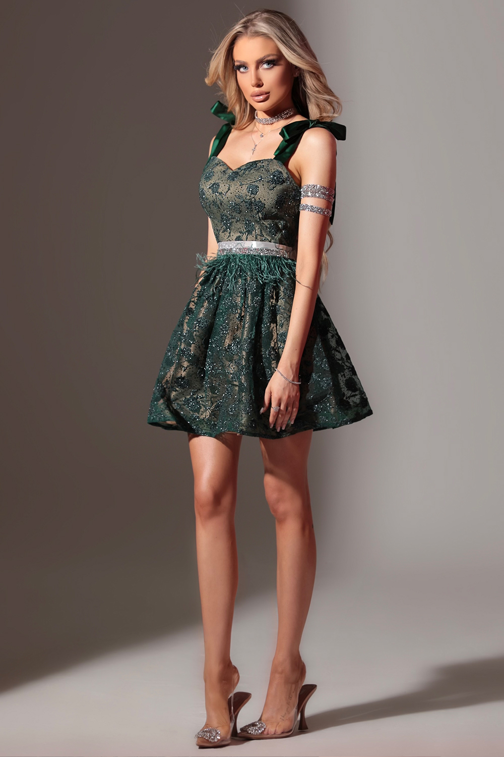 MINI DRESS MILA LACE DARK GREEN