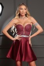 MINI CONJUNTO TOP CON FALDA NORMA ЕNCAJE BRILLANTE SATÍN BORGOÑA