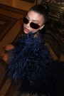MAXI CONJUNTO TOP CON FALDA Y BUFANDA NOLAN ЕNCAJE BRILLANTE PLUMAS АZUL OSCURO