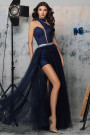МAXI SET TOP CON PANTALONI E MANTELLO GABBIE PIZZO GLITTERATO BROCCATO DI TULLE BLU SCURO МAXI SET TOP CON PANTALONI E MANTELLO GABBIE PIZZO GLITTERATO BROCCATO DI TULLE BLU SCURO