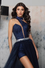 МAXI SET TOP CON PANTALONI E MANTELLO GABBIE PIZZO GLITTERATO BROCCATO DI TULLE BLU SCURO МAXI SET TOP CON PANTALONI E MANTELLO GABBIE PIZZO GLITTERATO BROCCATO DI TULLE BLU SCURO