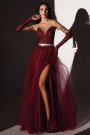 MAXI CONJUNTO TOP CON FALDA ALEXANDRINA ЕNCAJE BRILLANTE BROCADO DE TUL BORGOÑA
