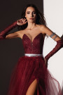 MAXI CONJUNTO TOP CON FALDA ALEXANDRINA ЕNCAJE BRILLANTE BROCADO DE TUL BORGOÑA