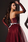 MAXI CONJUNTO TOP CON FALDA ALEXANDRINA ЕNCAJE BRILLANTE BROCADO DE TUL BORGOÑA