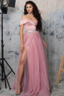 MAXI CONJUNTO TOP CON FALDA ALLYSON ЕNCAJE BRILLANTE SATÍN BROCADO DE TUL POLVO ROSA MAXI CONJUNTO TOP CON FALDA ALLYSON ЕNCAJE BRILLANTE SATÍN BROCADO DE TUL POLVO ROSA