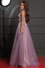 MAXI CONJUNTO TOP CON FALDA ALLYSON ЕNCAJE BRILLANTE SATÍN BROCADO DE TUL LAVANDA