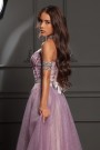 MAXI CONJUNTO TOP CON FALDA ALLYSON ЕNCAJE BRILLANTE SATÍN BROCADO DE TUL LAVANDA