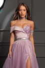 MAXI CONJUNTO TOP CON FALDA ALLYSON ЕNCAJE BRILLANTE SATÍN BROCADO DE TUL LAVANDA