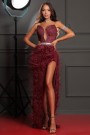 MAXI CONJUNTO TOP CON FALDA ADA ЕNCAJE BRILLANTE PLUMAS BORGOÑA MAXI CONJUNTO TOP CON FALDA ADA ЕNCAJE BRILLANTE PLUMAS BORGOÑA