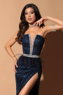 MAXI CONJUNTO TOP CON FALDA CASSIA ЕNCAJE BRILLANTE PEDRERÍA АZUL OSCURO