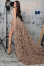 MAXI CONJUNTO TOP CON FALDA AYLA ЕNCAJE BRILLANTE BROCADO DE TUL NUDE CON PLATEADO MAXI CONJUNTO TOP CON FALDA AYLA ЕNCAJE BRILLANTE BROCADO DE TUL NUDE CON PLATEADO