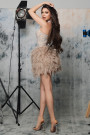 MINI CONJUNTO TOP CON FALDA WILLOW ЕNCAJE BRILLANTE BROCADO DE TUL NUDE CON PLATEADO