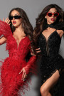 MAXI CONJUNTO TOP CON FALDA DIONNE LENTEJUELAS PEDRERÍA PLUMAS NEGRO