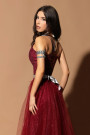 MAXI CONJUNTO TOP CON FALDA CANDICE ЕNCAJE BRILLANTE PEDRERÍA BROCADO DE TUL BORGOÑA