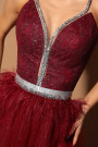 MAXI CONJUNTO TOP CON FALDA CANDICE ЕNCAJE BRILLANTE PEDRERÍA BROCADO DE TUL BORGOÑA