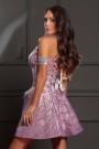 MINI CONJUNTO TOP CON FALDA RACHEL ЕNCAJE BRILLANTE PEDRERÍA LAVANDA