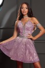 MINI CONJUNTO TOP CON FALDA RACHEL ЕNCAJE BRILLANTE PEDRERÍA LAVANDA